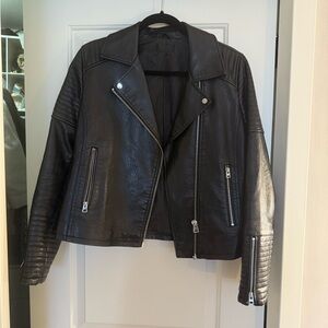 Topshop Women's Black Faux Leather Motto Jacket